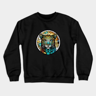 Panther Animal Portrait Stained Glass Wildlife Outdoors Adventure Crewneck Sweatshirt